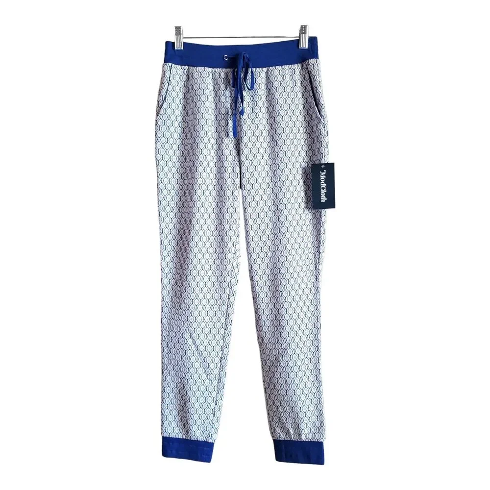 MODCLOTH Women's S Joggers Pants Be Kind Unwind Drawstring Waist Blue Silver NEW